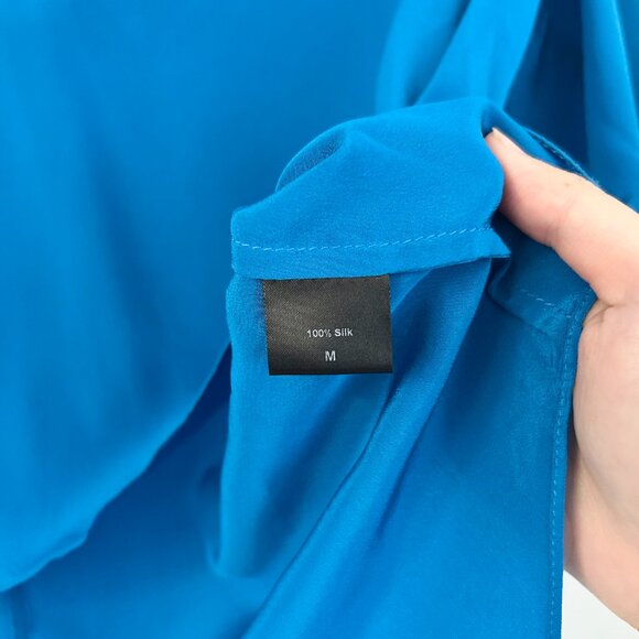 Jenni Kayne 100% Silk Hi-Lo Crossover V-Neck Short Sleeve Top in Blue Size M - Picture 5 of 6